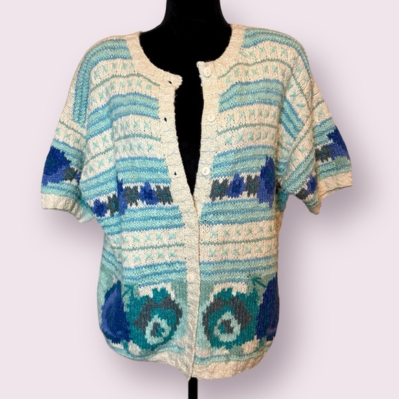 Vintage 1990’s LL Bean Short Sleeve Cardigan Sweater Linen & Cotton Size XL - Picture 1 of 16